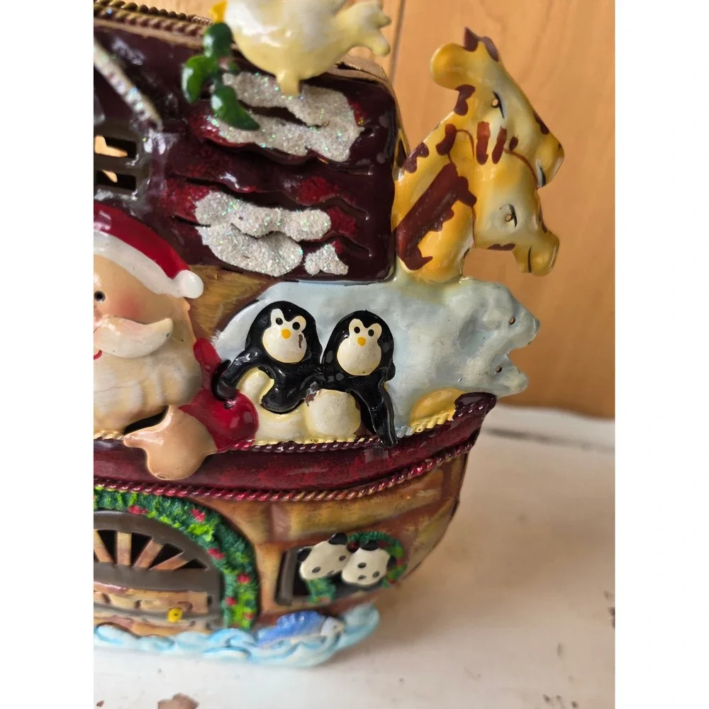 Home Interiors Christmas Noahs Ark Tin Tealight Votive Candle Holder Lantern